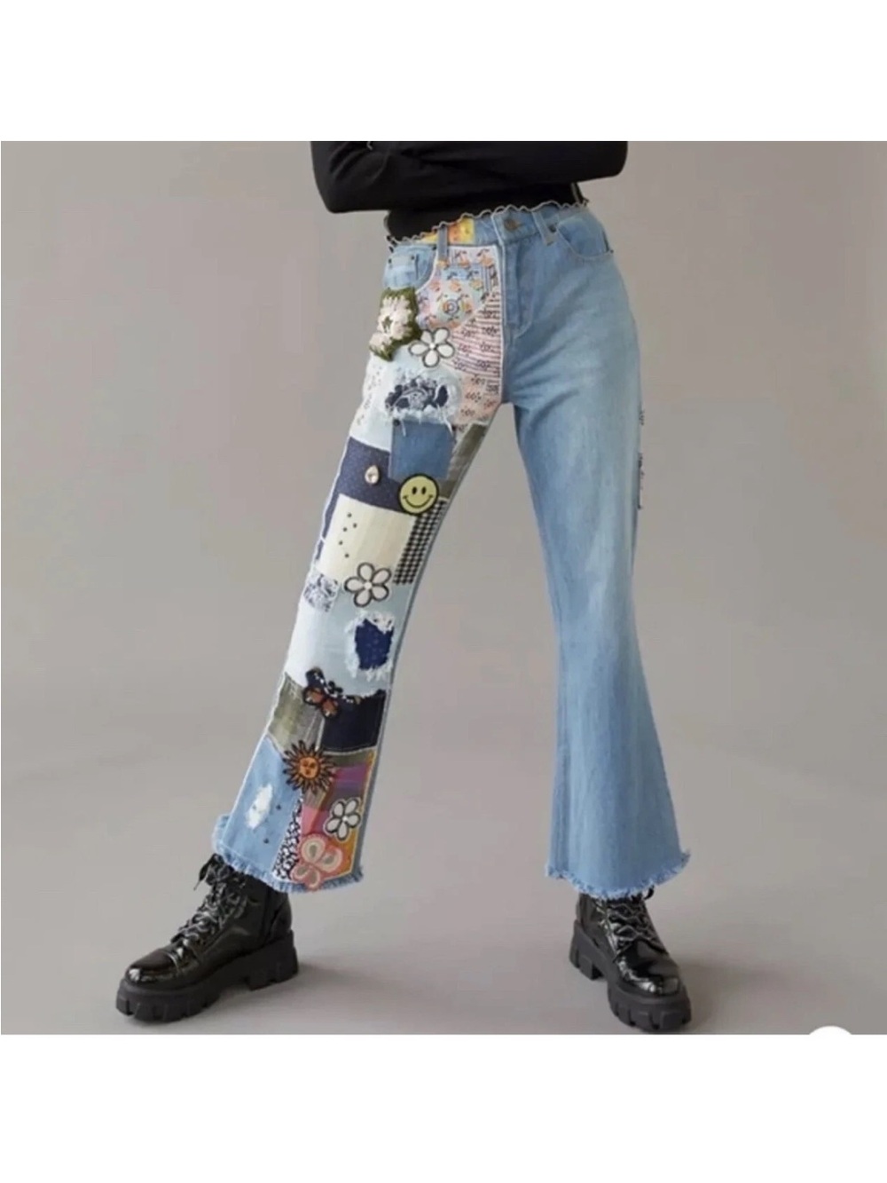 BDG Urban Outfitters Embroidered Patch High-Waisted Flare Jeans